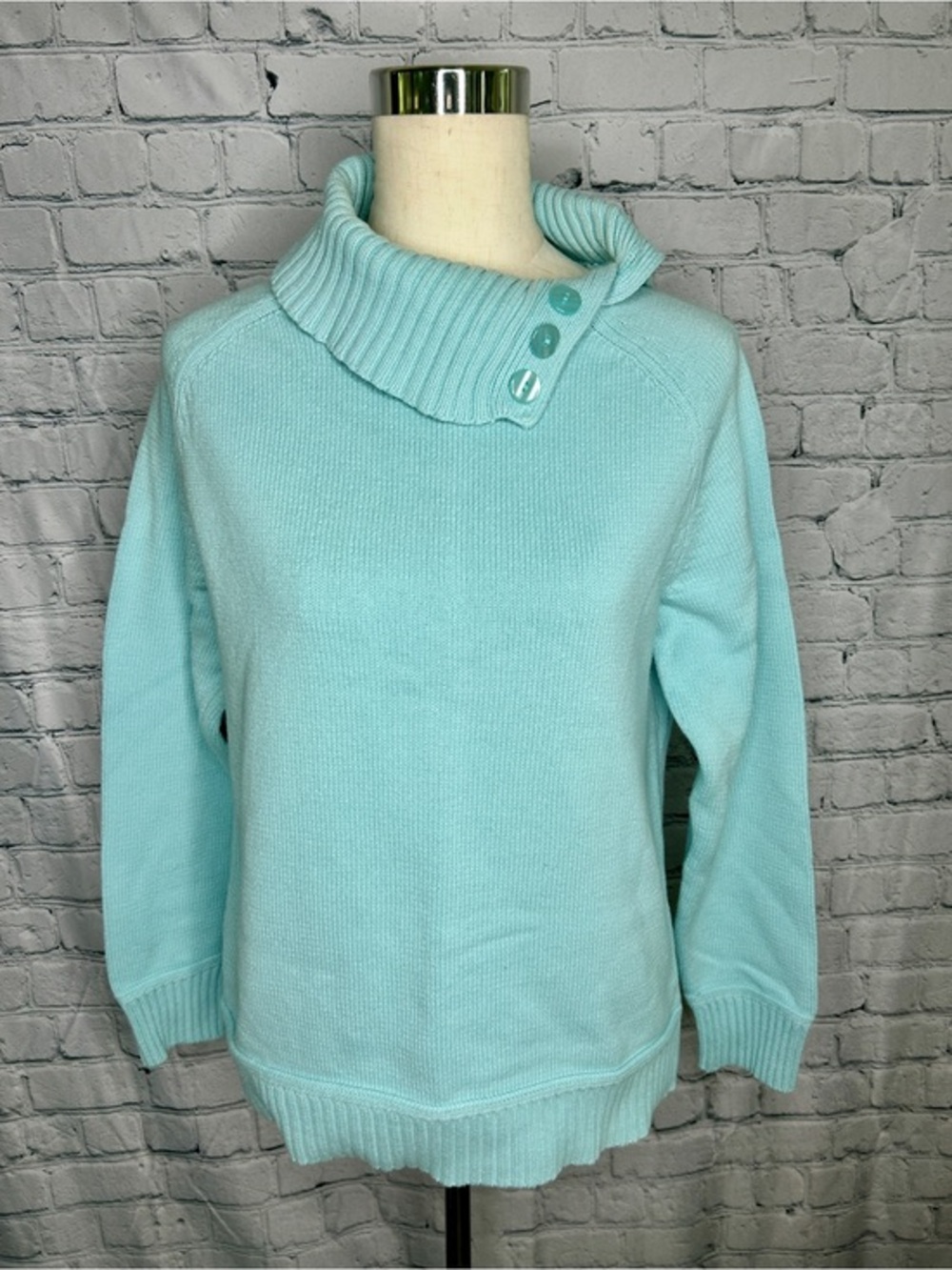 Women's Preppy Cowl Neck Sweater Button Collar Soft Knit Cozy Pullover M
